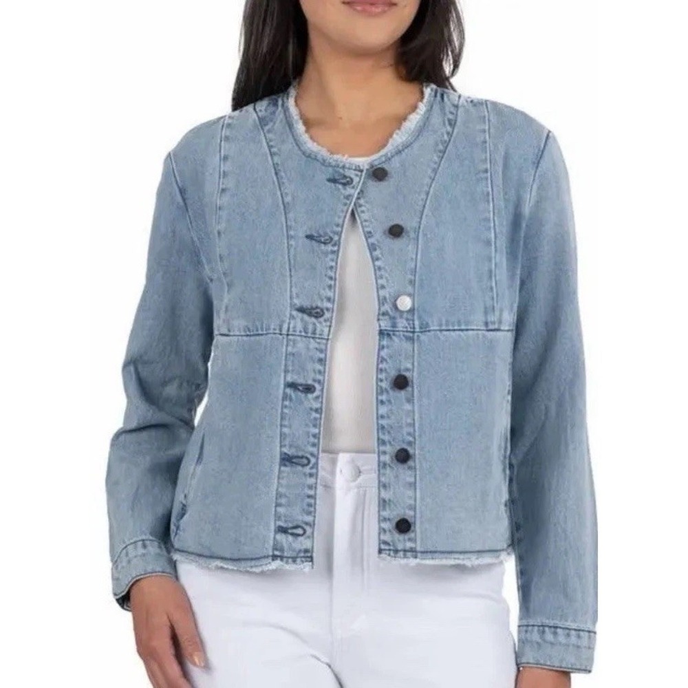 EUC KUT From The Kloth Women's OLEA FRAYED HEM Jean Denim Jacket LARGE